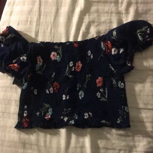 Navy blue crop top with colorful flowers